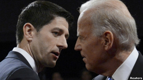 美国民主党副总统候选人拜登和共和党副总统候选人瑞安(11/10/2012)