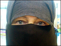 Bridget Blair wearing a niqab