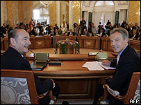 Presidente francês Jacques Chirac e premiê britânico Tony Blair