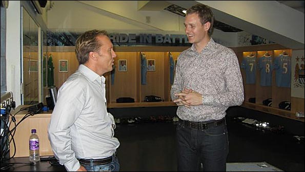 Lee Dixon and Dan Walker inside the Man City dressing room