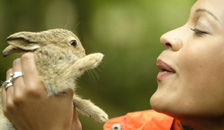 A woman holding rabbit