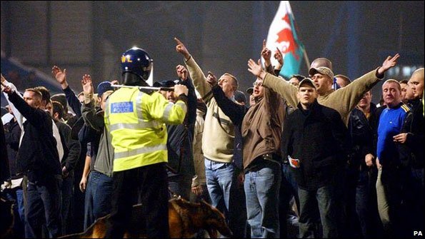 Cardiff fans on the pitch during game v Leeds in 2002