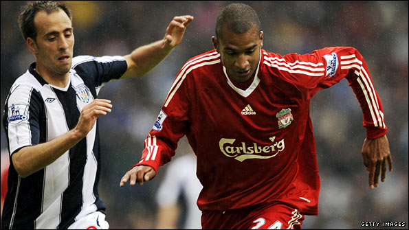 Valero with West Brom and Liverpool's Ryan Babel