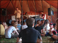 Relaxing at the acoustic tent