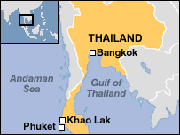 Graphical map showing the tsunami and Thailand