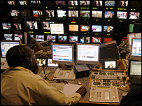 Journalists working in the BBC News 24 gallery