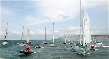Sir Robin is greeted by a flotilla of boats