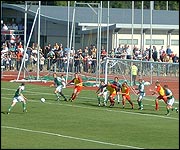 Football action from 2003 Island Games