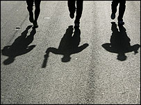 Shadows of marathon runners