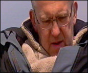 John Godber writing outdoors in Hull