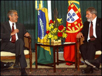 Lula em encontro com o primeiro-ministro de Portugal, José Sócrates