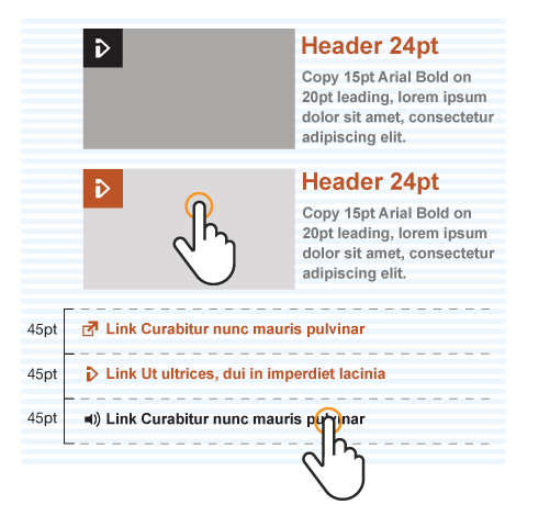 Example links and typography on a tablet platform