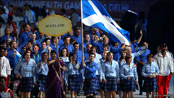 Scotland flag bearer Ross Edgar leads the team at the Commonwealth Games opening ceremony