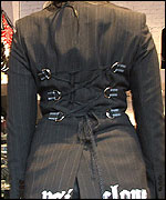 Pinstripe jacket with lace