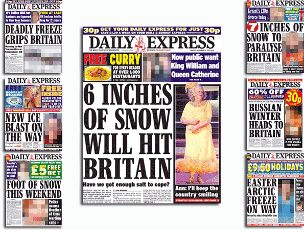 Daily Express front pages about the weather