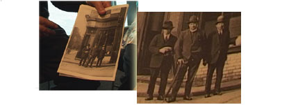 An old photo of a Chinese general store in Limehouse with three men standing in front