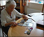Margaret with the memorabilia
