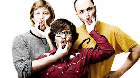 Photograph of three man sketch group Pappy's, courtesy of Machynlleth Comedy Festival.