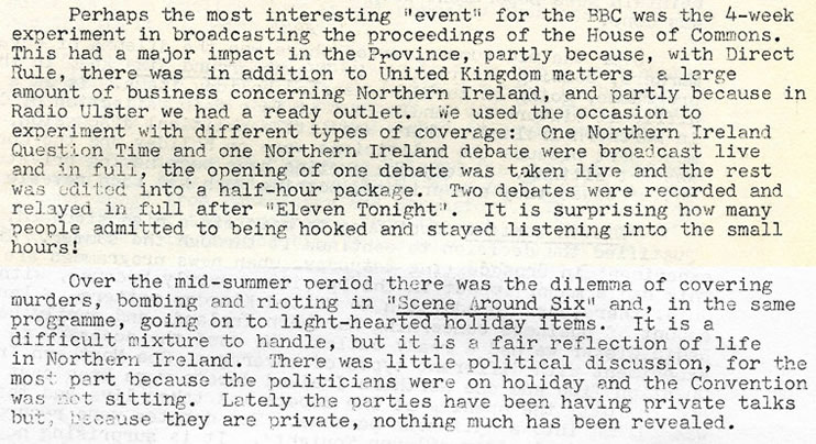 Controller's Report - BBC Northern Ireland Advisory Council Minutes, September 1975