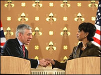 استرا و رايس در نشست مطبوعاتی 