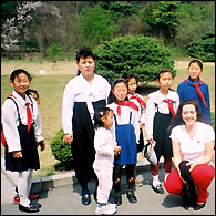 meeting school children in Pyongyang
