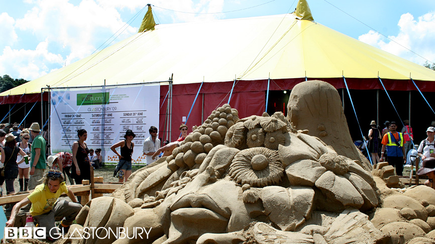 Outside the BBC Introducing tent at Glastonbury 2009
