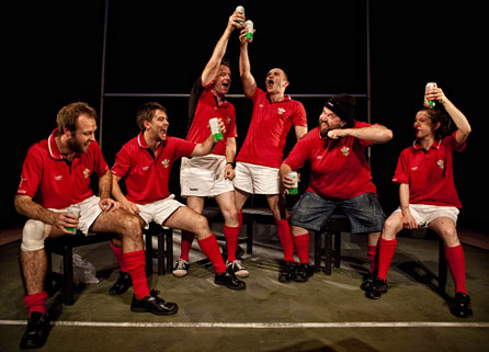 The characters in celebratory mood. Photo: Emyr Young