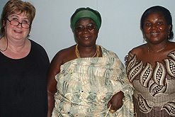 Jenni meets the Queen Mother (centre) and the Cabinet Minister (right)
