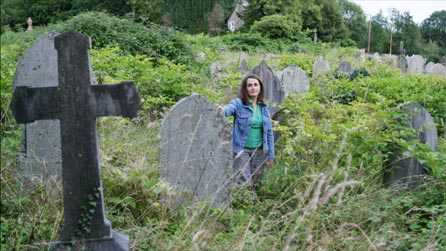 Cat Whiteaway in a graveyard