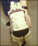 Bag of donated blood.