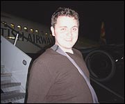 Jack Mabire stepping off the plane in Rhodes.