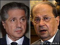 Ông Amin Gemayel (bên trái) và ông Michel Aoun