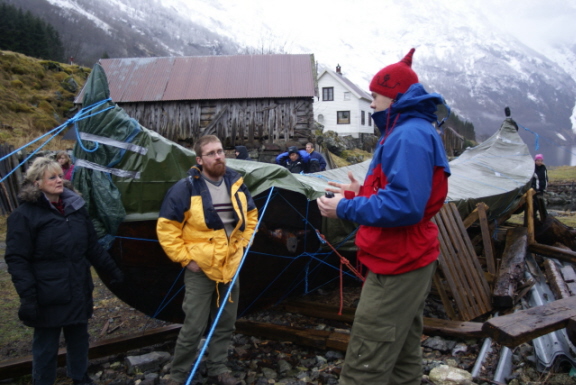 Anders showing Derek his amazing self-built Viking boat. (Unfortunately under cover for winter, but nonetheless very impressive.)