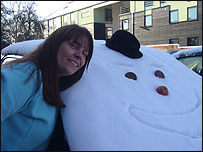 Claire and her decorated car
