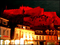 Gorey Castle in Red