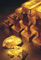 Gold nuggets and bars