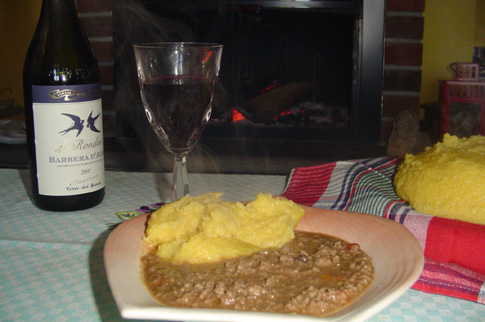 Polenta, mince and wne
