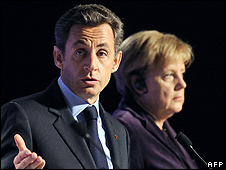 French President Nicolas Sarkozy and German Chancellor Angela Merkel in Deauville, France, 19 Oct 10