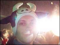 Paul in a cow hat.