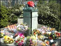 Bradford city fire memorial and flowers