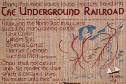 Image: detail from panel entitled The Underground Railroad, copyright: The Quaker Tapestry Scheme
