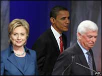 Hillary Clinton, Barack Obama e Chris Dodd