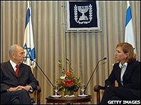 Shimon Peres e Tzipi Livni reunidos neste domingo em Israel