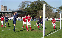 Goalmouth action at La Hague Manor