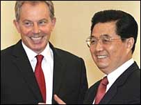 هو جينتائو رييس جمهوری چين و تونی بلر