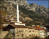 View of an Albanian village and mosque