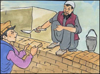 سمندر و الله داد در حال اعمار ديوار