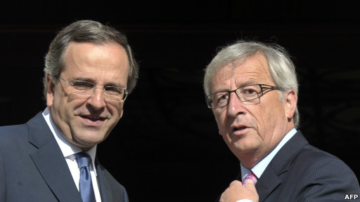 歐元集團主席容克和希臘總理薩馬拉斯