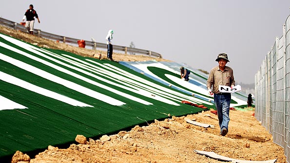 Workers are still busy at the Korean International Circuit