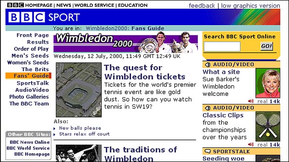 BBC's Wimbledon 2000 webpage